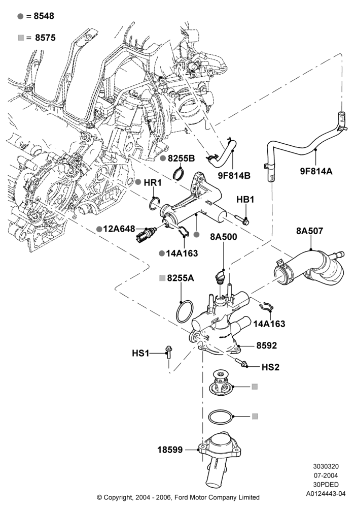 20D - Thermostat/Housing & Related Parts, 3.0 V6 24V DOHC EFI Modular; 12/JUL/2004-30/APR/2007