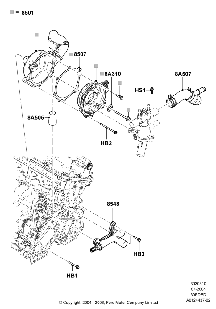 10D - Water Pump, 3.0 V6 24V DOHC EFI Modular; 12/JUL/2004-30/APR/2007