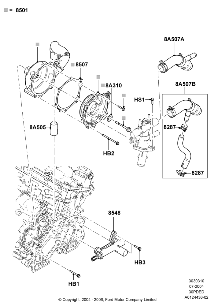 10C - Water Pump, 3.0 V6 24V DOHC EFI Modular; 12/JUL/2004-04/JUN/2007
