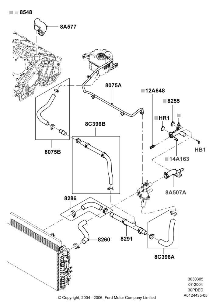 05D - Cooling System Pipes and Hoses, 3.0 V6 24V DOHC EFI Modular; 12/JUL/2004-30/APR/2007