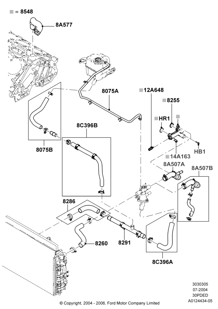 05C - Cooling System Pipes and Hoses, 3.0 V6 24V DOHC EFI Modular; 12/JUL/2004-04/JUN/2007