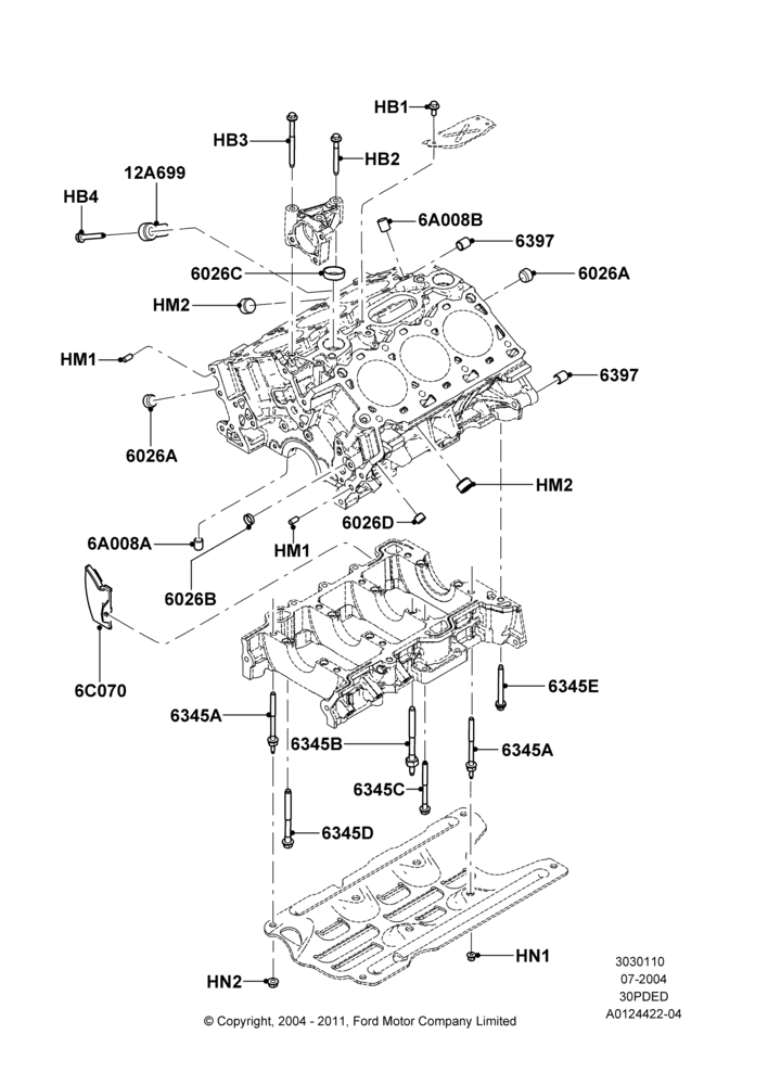 10C - Cylinder Block and Plugs, 3.0 V6 24V DOHC EFI Modular; 12/JUL/2004-04/JUN/2007