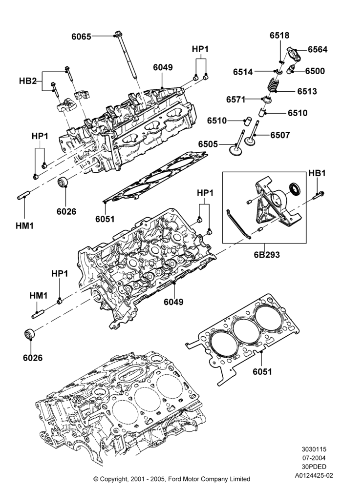 15D - Cylinder Head, 3.0 V6 24V DOHC EFI Modular; 12/JUL/2004-30/APR/2007