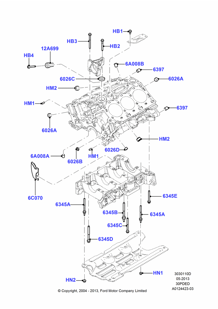 10D - Cylinder Block and Plugs, 3.0 V6 24V DOHC EFI Modular; 12/JUL/2004-30/APR/2007