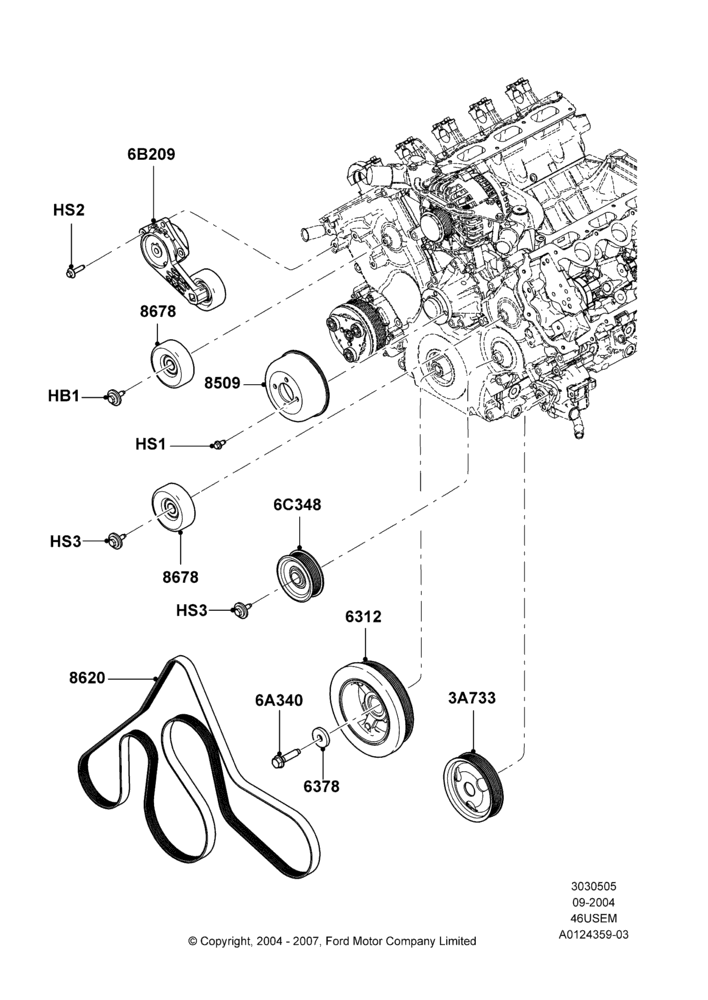 Pulleys and Drive Belts, 4.6L 3v V8 SOHC EFI