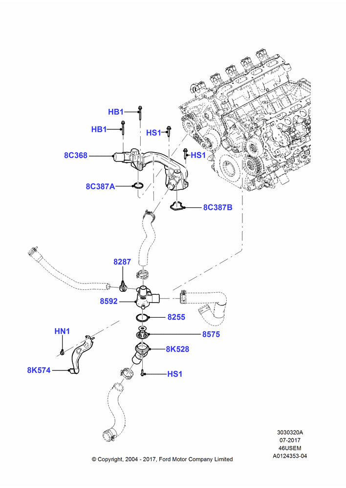 Thermostat/Housing & Related Parts, 4.6L 3v V8 SOHC EFI