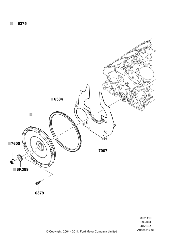10B - Flywheel, 4.0L V6 12V SOHC EFI, Manual Transmission; 07/SEP/2004-22/MAR/2010