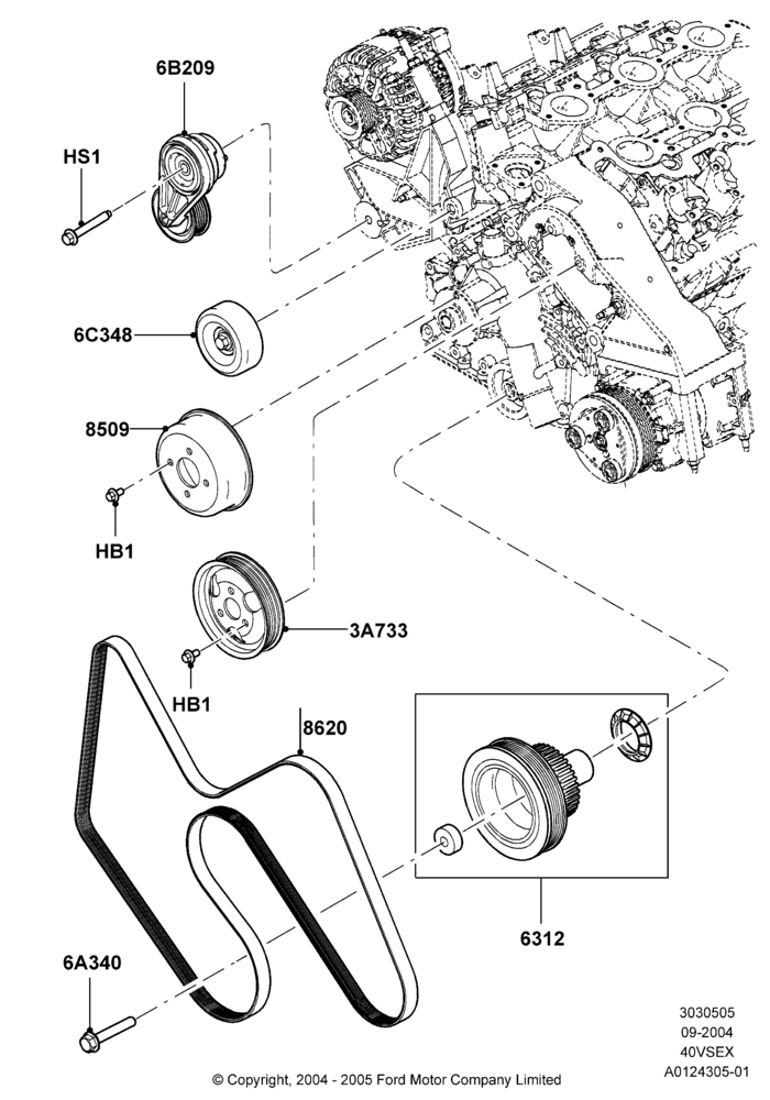 Pulleys and Drive Belts, 4.0L V6 12V SOHC EFI