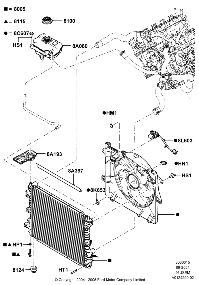 15 - Radiator/Coolant Overflow Container, 4.6L 3v V8 SOHC EFI; 07/SEP/2004-22/MAR/2010