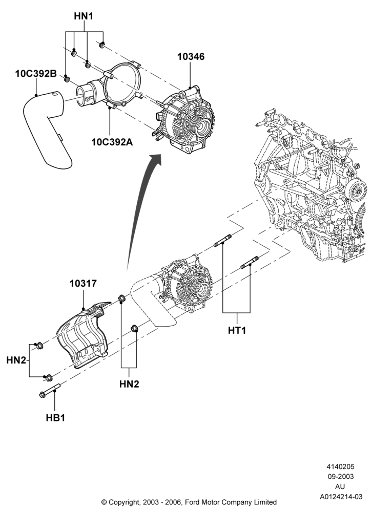 05D - Alternator and Mountings, 2.3L Duratec-HE (145PS) - MI4; 04/SEP/2003-05/APR/2004