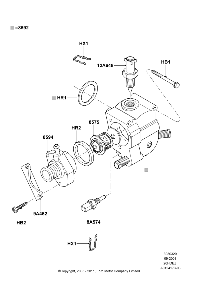 20C - Thermostat/Housing & Related Parts, SVT Package, 2.0L Zetec VVT (170PS); 22/SEP/2003-05/APR/2004