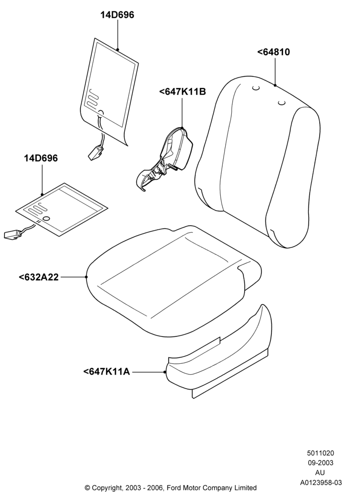 20C - Front Seat Pads/Valances & Heating, 4 Door Sedan, 4 Door Wagon, With Drivers Heated Seat, With Heated Passenger Seat; 04/SEP/2003-05/APR/2004