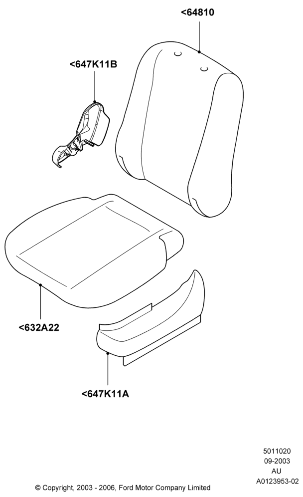 20B - Front Seat Pads/Valances & Heating, 3 Door, 5 Door Sedan, Less SVT Package, Less Temp Control Driver Seat, Less Temp Control Passenger Seat; 04/SEP/2003-05/APR/2004