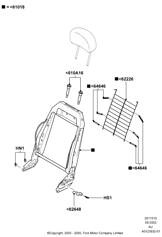10B - Front Seat Back, 5 Door Sedan, Less SVT Package; 04/SEP/2003-05/APR/2004