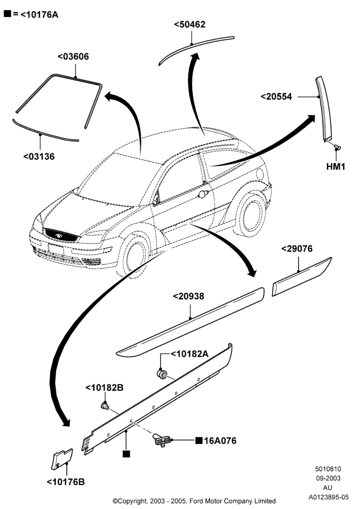 10D - Body Mouldings, 3 Door, SVT Package; 04/SEP/2003-05/APR/2004