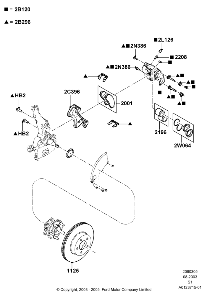 05D - Front Brake Discs and Calipers, 4WD; 04/AUG/2003-30/JUN/2005