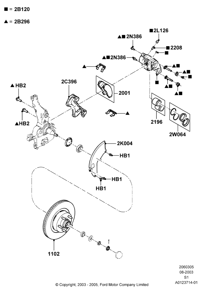 05C - Front Brake Discs and Calipers, 2WD; 04/AUG/2003-30/JUN/2005