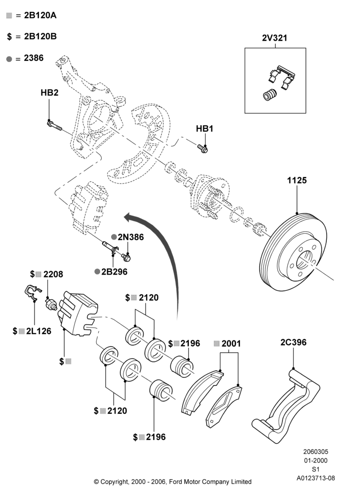 05B - Front Brake Discs and Calipers, 4WD; 31/JAN/2000-04/AUG/2003