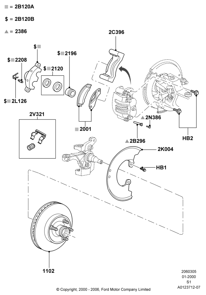 05A - Front Brake Discs and Calipers, 2WD; 31/JAN/2000-04/AUG/2003