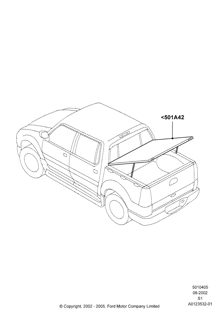 05K - Pick Up Box/Tailgate and Tonneau, Accessory, Leer One-Piece Fiberglass Hard Tonneau Cover, Low Profile; 19/AUG/2002-30/JUN/2005