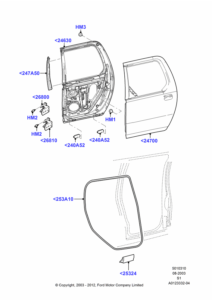 10B - Rear Doors, Hinges & Weatherstrips; 04/AUG/2003-30/JUN/2005