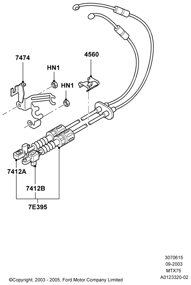 15D - Gear Change Cables - Manual Transm, 5-Speed Manual Trans - MTX75; 04/SEP/2003-27/AUG/2007