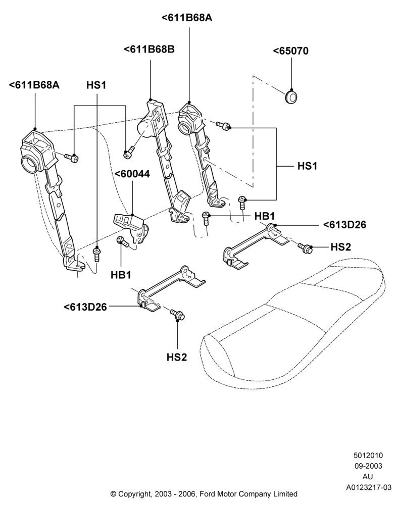 10D - Rear Seat Belts, 5 Door Sedan; 04/SEP/2003-27/AUG/2007