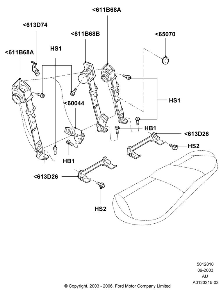 10B - Rear Seat Belts, 4 Door Sedan; 04/SEP/2003-27/AUG/2007