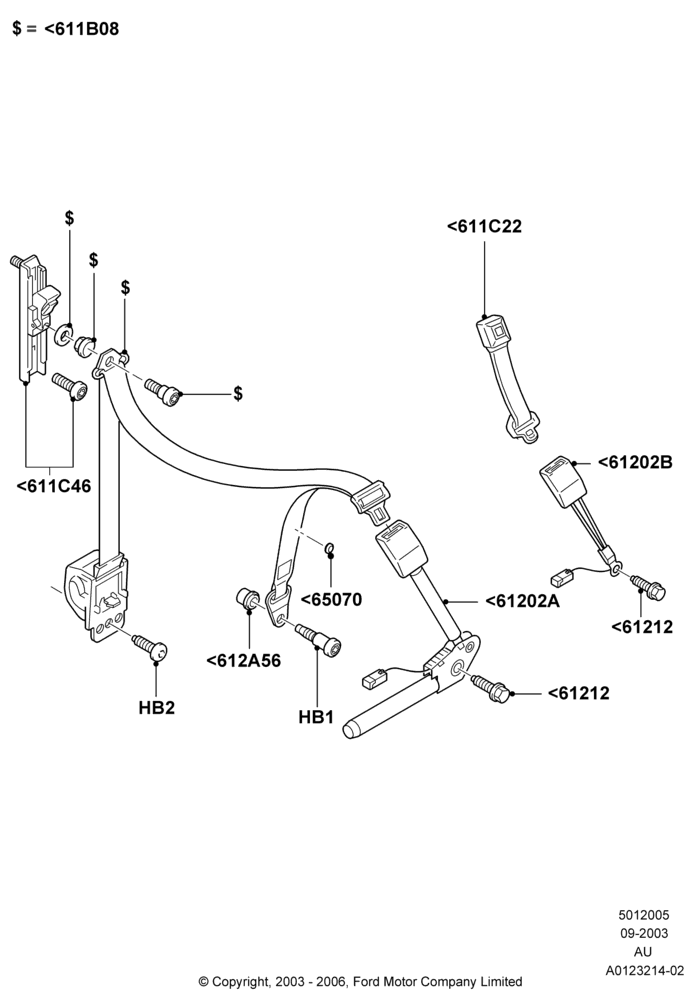 05D - Front Seat Belts, 5 Door Sedan; 04/SEP/2003-05/APR/2004