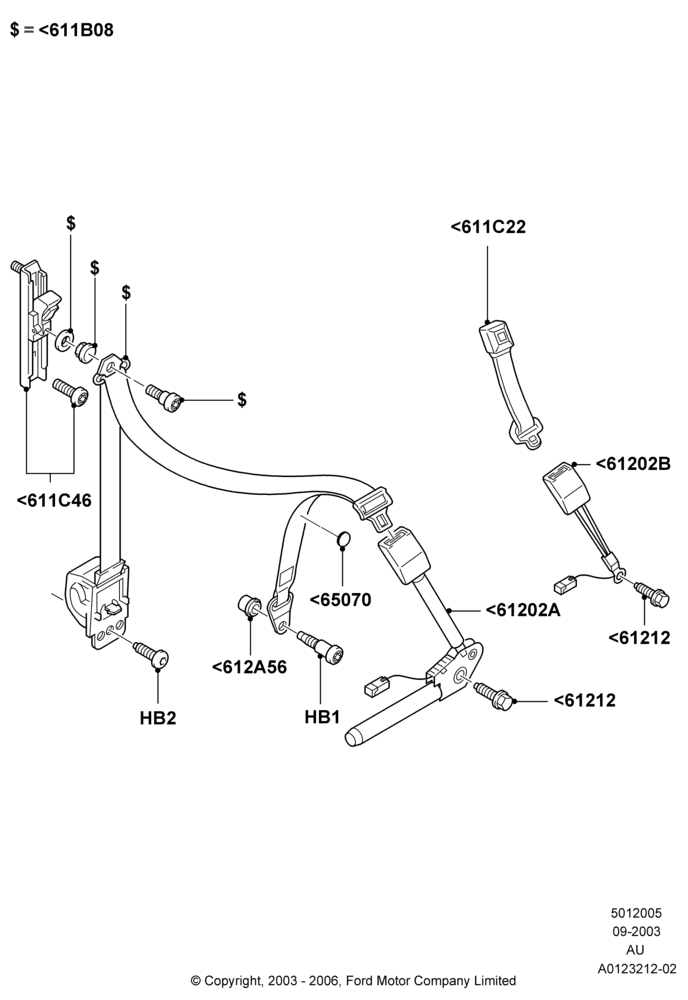 05B - Front Seat Belts, 4 Door Sedan; 04/SEP/2003-05/APR/2004