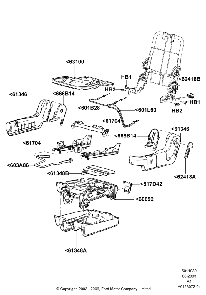 30B - Rear Seat Base, Second Row Sliding Capt. Chair; 25/AUG/2003-02/JAN/2007