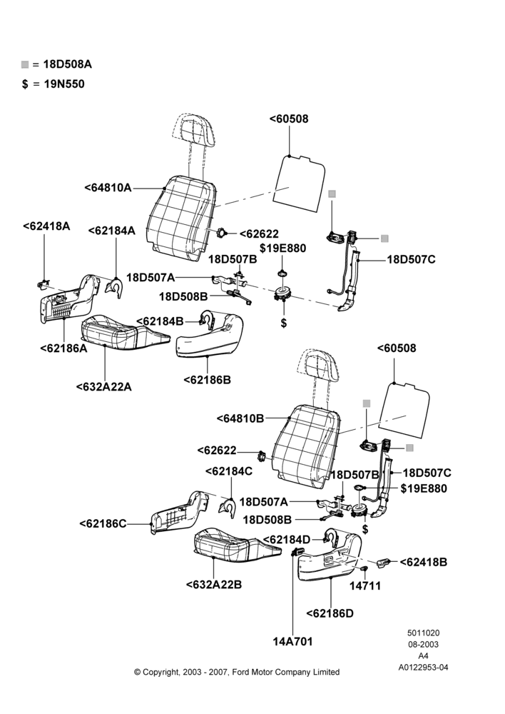 20C - Front Seat Pads/Valances & Heating, With Drivers Heated And Cooled Seat, With Premium Front Seats; 25/AUG/2003-02/JAN/2007