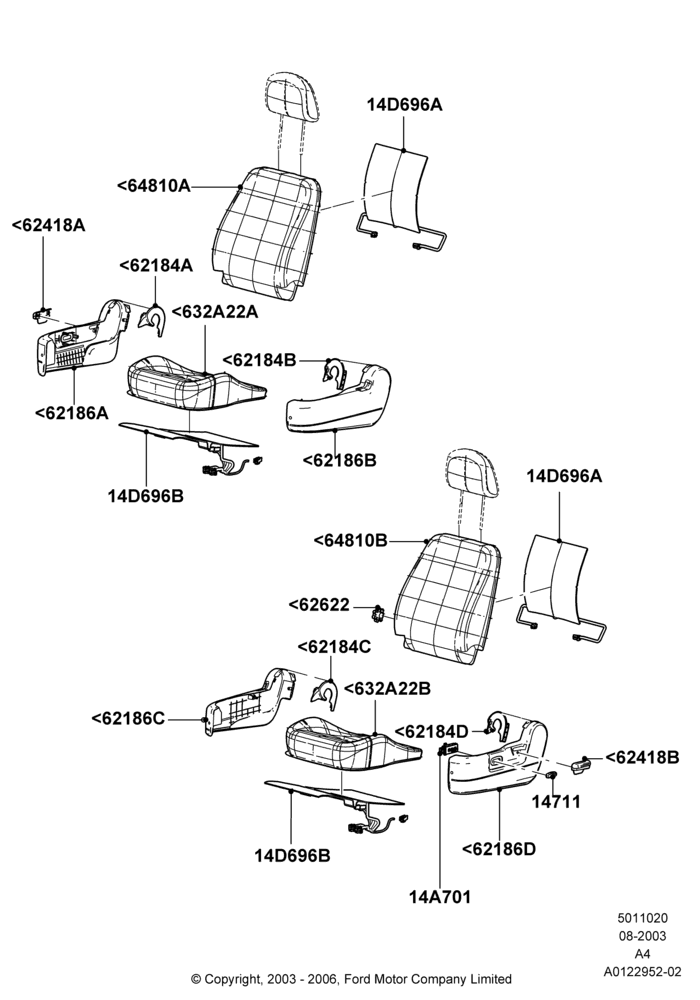 20B - Front Seat Pads/Valances & Heating, Less Temp Control Driver Seat, With Premium Front Seats; 25/AUG/2003-02/JAN/2007