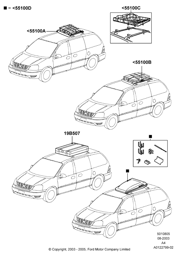 05X - Roof Rack Systems, Accessory, For 'LoadWarrior' Basket, 'LoadWarrior' Basket Extension And Luggage/Cargo Basket; 25/AUG/2003-30/MAY/2005