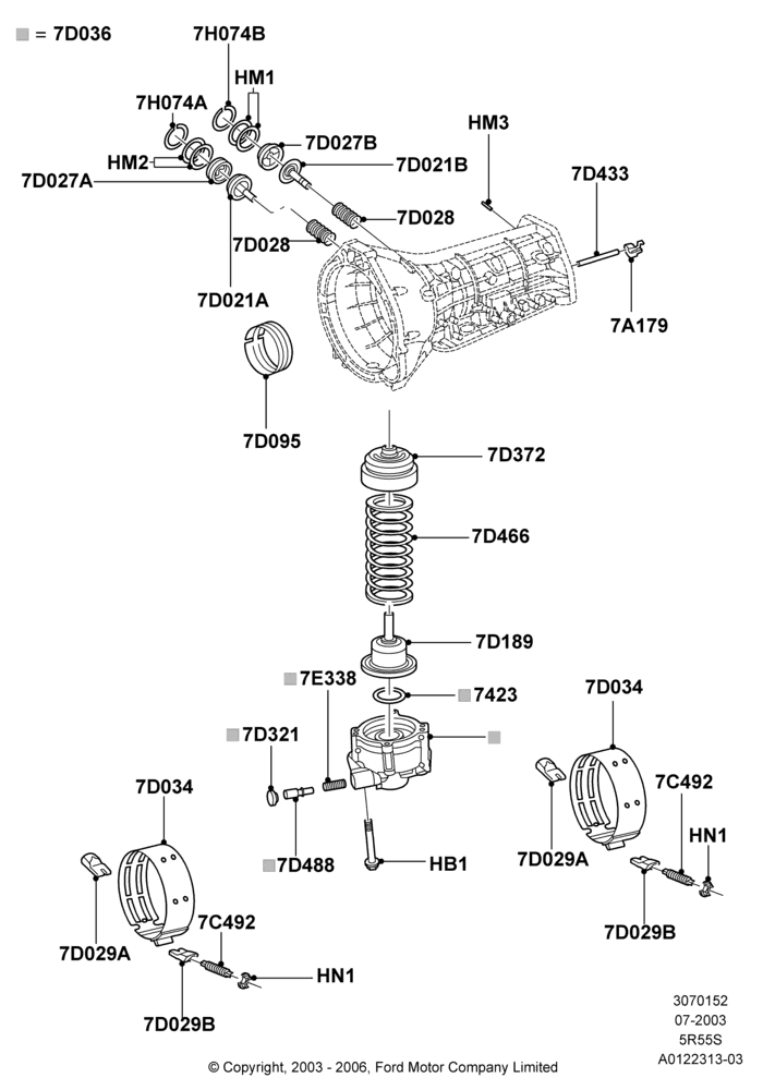 52D - Servos and Accumulators, 3.9L Dohc EFI NA V8 Gas*HP, 5 Speed Auto Transmission 5R55S; 14/JUL/2003-01/JUL/2005