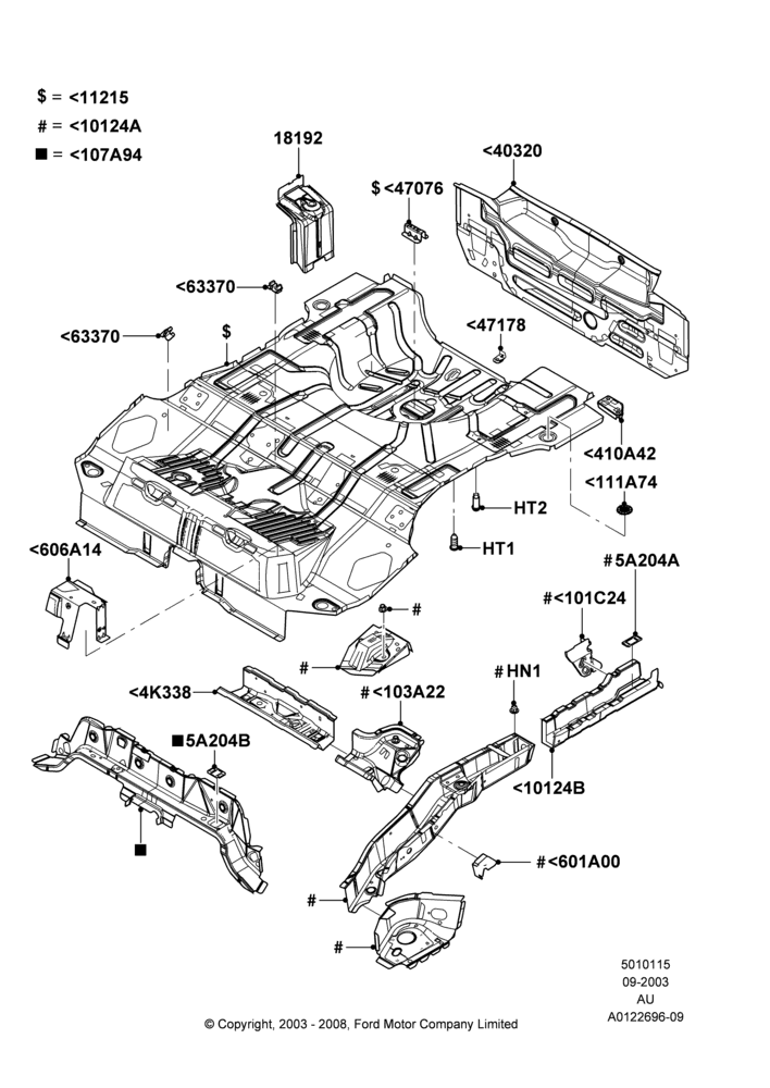15D - Floor Pan - Center and Rear, 4 Door Sedan; 04/SEP/2003-27/AUG/2007