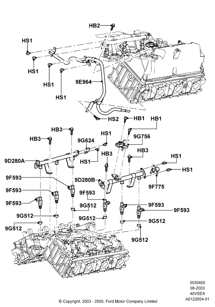 05F - Fuel Injectors and Pipes, 4.0L V6 12V SOHC EFI; 04/AUG/2003-30/JUN/2005