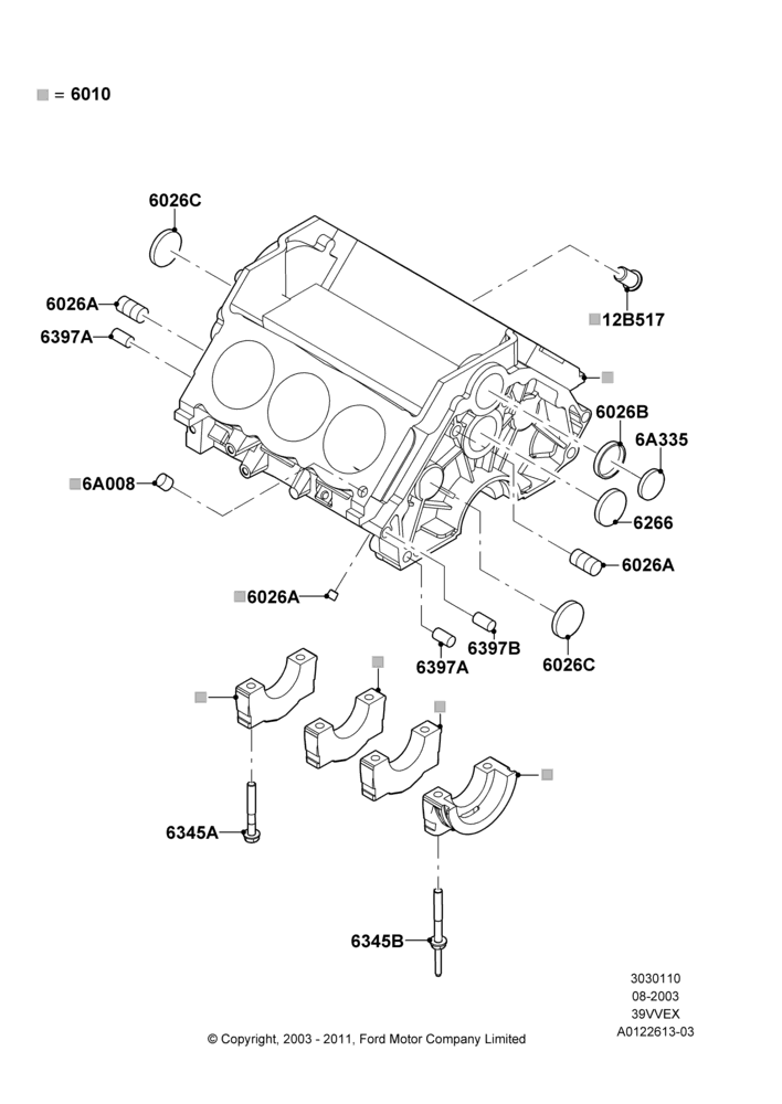10 - Cylinder Block and Plugs, 3.9L OHV EFI NA V6 GAS; 25/AUG/2003-02/JAN/2007