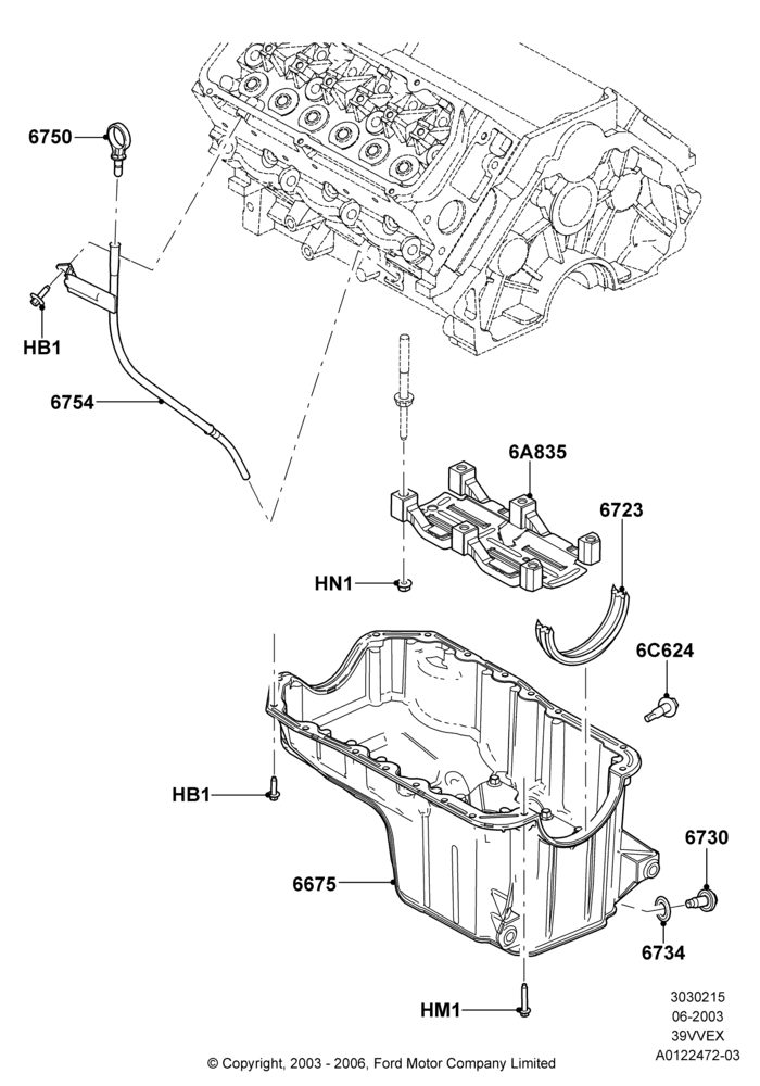 15 - Oil Pan/Oil Level Indicator, 3.9L OHV EFI NA V6 GAS; 25/AUG/2003-02/JAN/2007