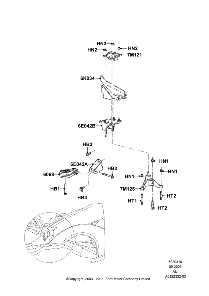 10B - Transmission Mounting, 4-Speed Automatic Transaxle - 4F27E, All 2.0 Gas Engines, 2.3L Duratec-HE (145PS) - MI4; 04/SEP/2003-27/AUG/2007