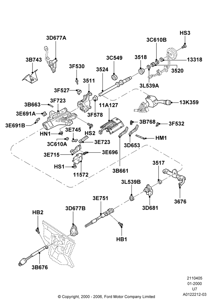 05A - Steering Column, With Fixed Steering Column; 31/JAN/2000-09/MAY/2003