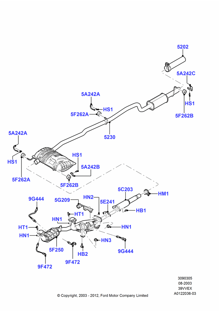 05 - Exhaust System, 3.9L OHV EFI NA V6 GAS; 25/AUG/2003-02/JAN/2007
