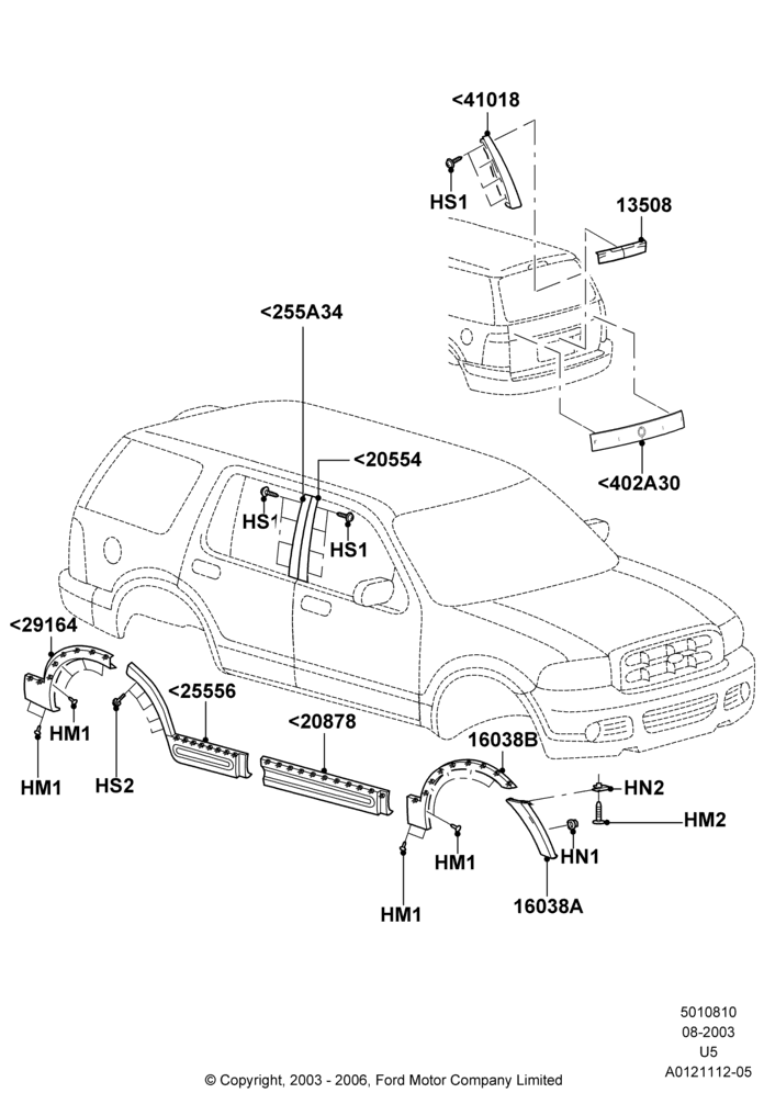 10H - Body Mouldings, Eddie Bauer, Limited, With Wheel Lip Moulding, XLT; 04/AUG/2003-19/JUL/2005