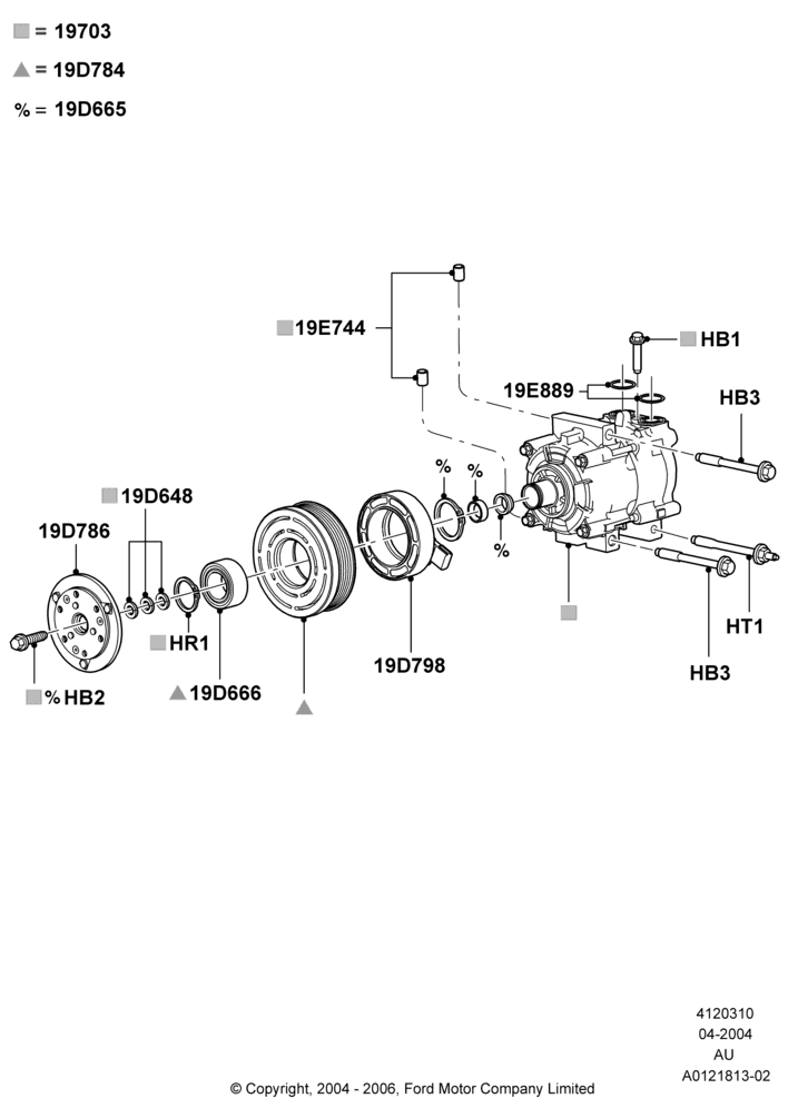 10E - Air Conditioning Condensr/Compressr, 2.0L Duratec HE (137PS), Compressor Assy; 05/APR/2004-27/AUG/2007