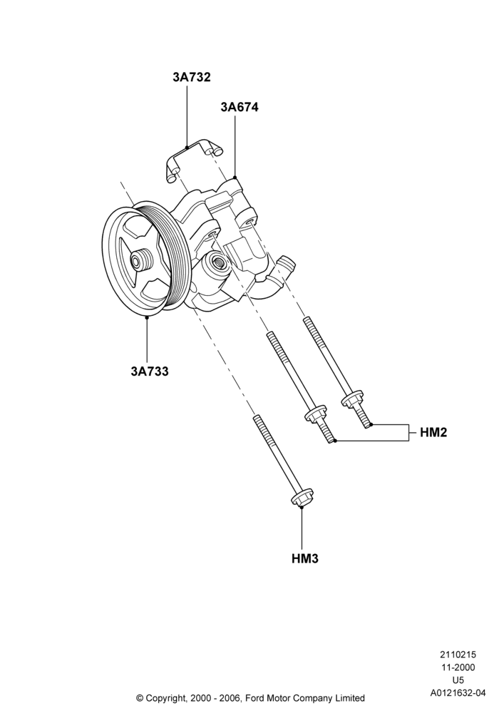 15B - Power Steering Pump Mounting, 4.6L 3V V8, Romeo 4.6 SOHC EFI; 13/NOV/2000-16/DEC/2010