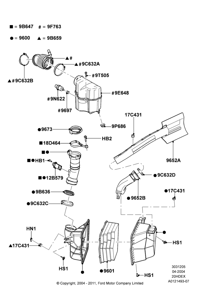 05B - Air Cleaner, 2.0L Duratec HE (137PS), Less Evaporative Emissions; 05/APR/2004-18/JUL/2005