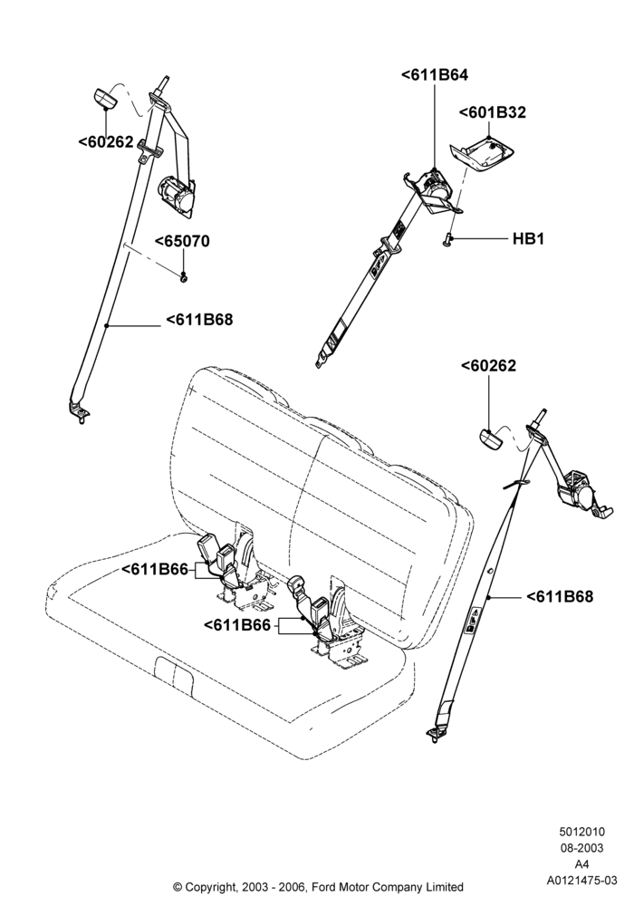 10C - Rear Seat Belts, With 3rd Row Bench Seat; 25/AUG/2003-02/JAN/2007
