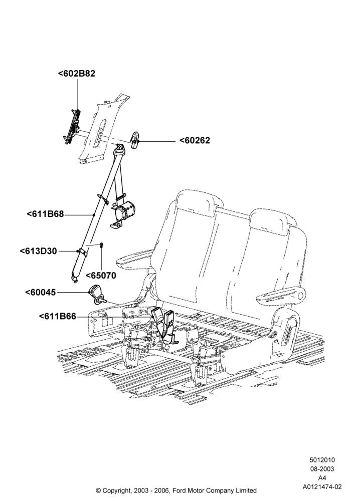 10B - Rear Seat Belts, 2nd Row Bench Seat - 2 Passenger; 25/AUG/2003-02/JAN/2007