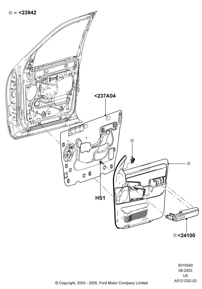40C - Front Door Trim Panels, All LHD Territories; 04/AUG/2003-19/JUL/2005
