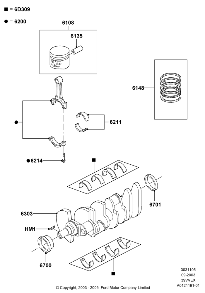 05 - Crankshaft/Pistons and Bearings, 3.9L OHV EFI NA V6 GAS; 05/SEP/2003-12/MAY/2004